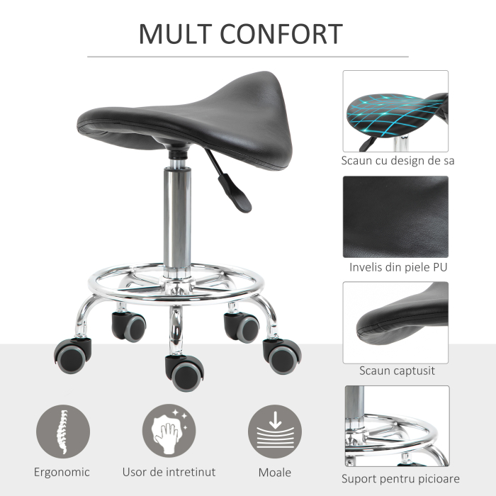  Scaun Ergonomic - Reglabil pe inaltime, Negru cu 5 Roti [4]