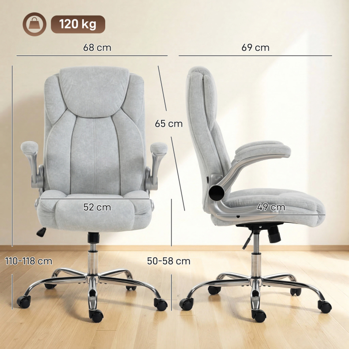Scaun Ergonomic , Spatar inalt, Tapitat in Catifea Imprimata, Cotiere Rabatabile, Alb Crem [3]