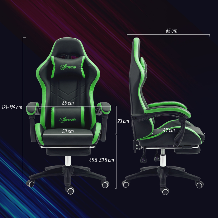  Scaun Gaming cu inaltime Reglabila, Scaun Gaming Ergonomic cu Spatar Rabatabil, 65x65x121-129 cm, Negru [3]
