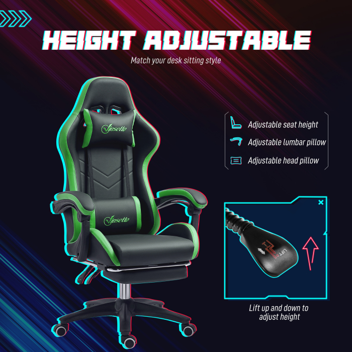  Scaun Gaming cu inaltime Reglabila, Scaun Gaming Ergonomic cu Spatar Rabatabil, 65x65x121-129 cm, Negru [4]