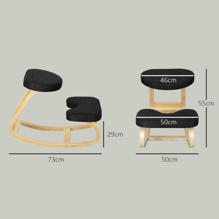  Scaun Genunchi cu Miscare de Balans, in tesatura Efect de In si Lemn de Mesteacan, 50x73x55 cm, Negru [3]