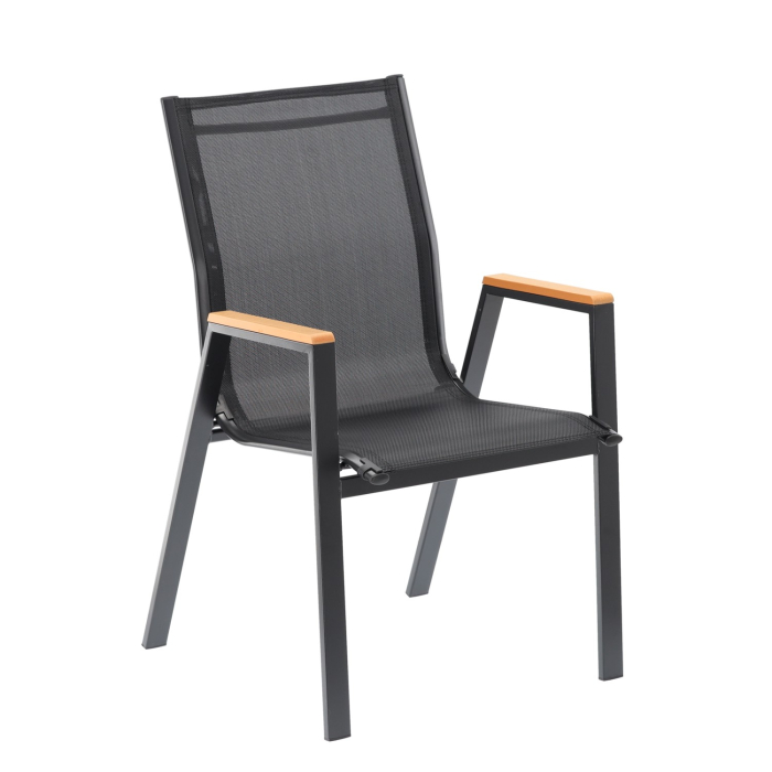 Scaun gradina cu cadru metalic, sezut textilene si cotiere din imitatie lemn, 61x56x90 cm, negru [2]