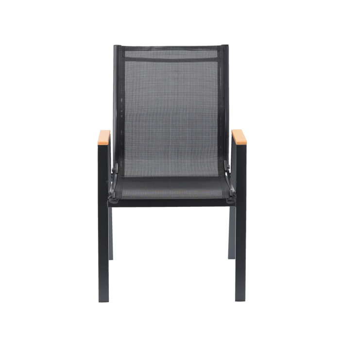 Scaun gradina cu cadru metalic, sezut textilene si cotiere din imitatie lemn, 61x56x90 cm, negru [4]