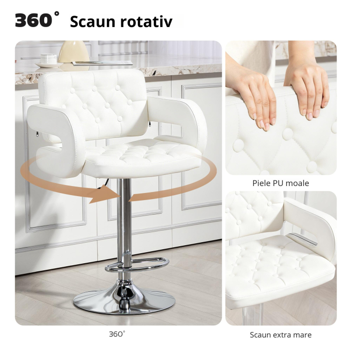  Scaun inalt de bar cu Spatar si Brate, Reglabil, Rotativ [5]