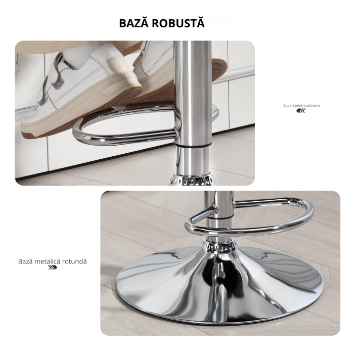  Scaun inalt de bar cu Spatar si Brate, Reglabil, Rotativ [7]
