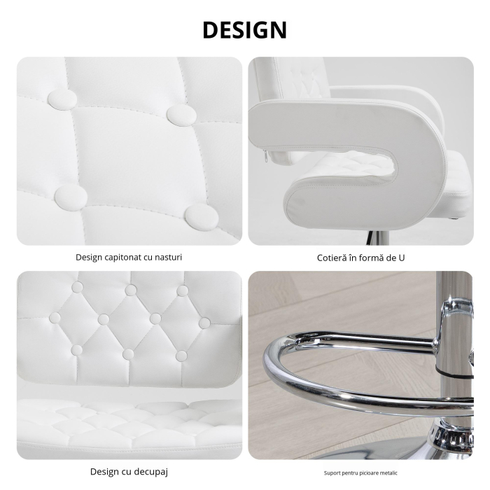  Scaun inalt de bar cu Spatar si Brate, Reglabil, Rotativ [6]