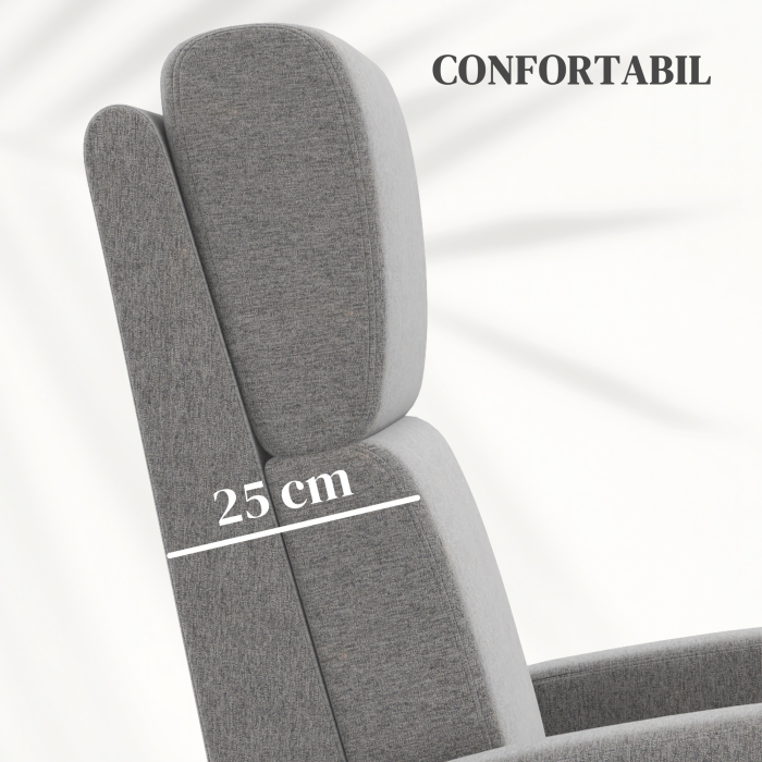  Scaun Inclinabil Modern, Canapea Single din Tesatura de Panza, Scaune de Teatru pentru Acasa cu Brate si Spatar Bine Umplute, Gri [6]