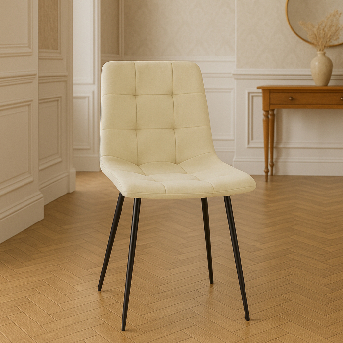 Scaun living tapitat cu catifea, spatar matlasat, 44x54x89 cm, bej [2]