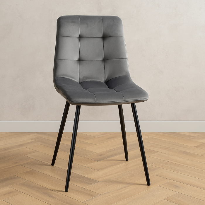 Scaun living tapitat cu catifea, spatar matlasat, 44x54x89 cm, gri [4]