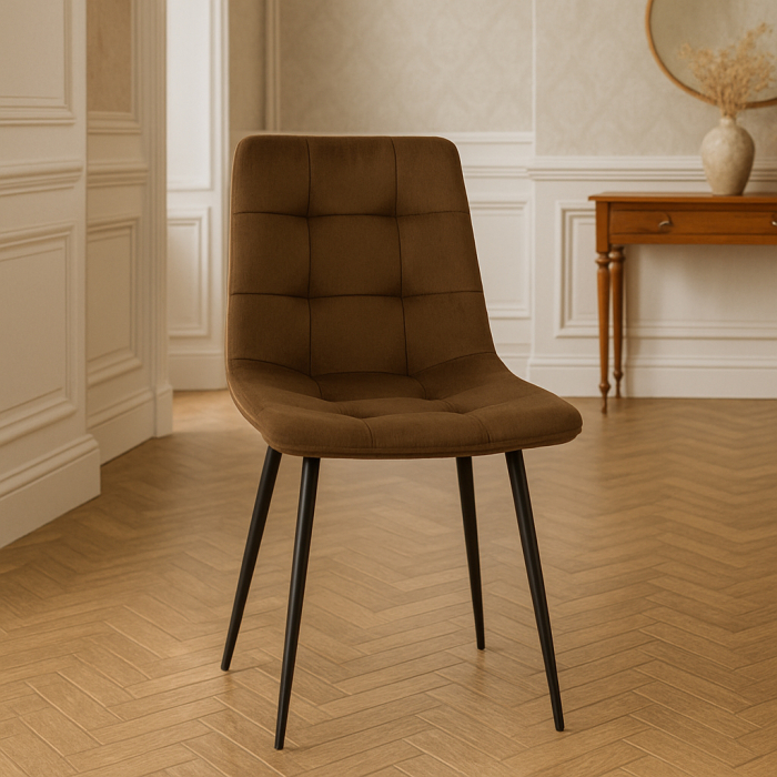 Scaun living tapitat cu catifea, spatar matlasat, 44x54x89 cm, maro [5]