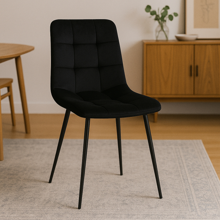 Scaun living tapitat cu catifea, spatar matlasat, 44x54x89 cm, negru [3]