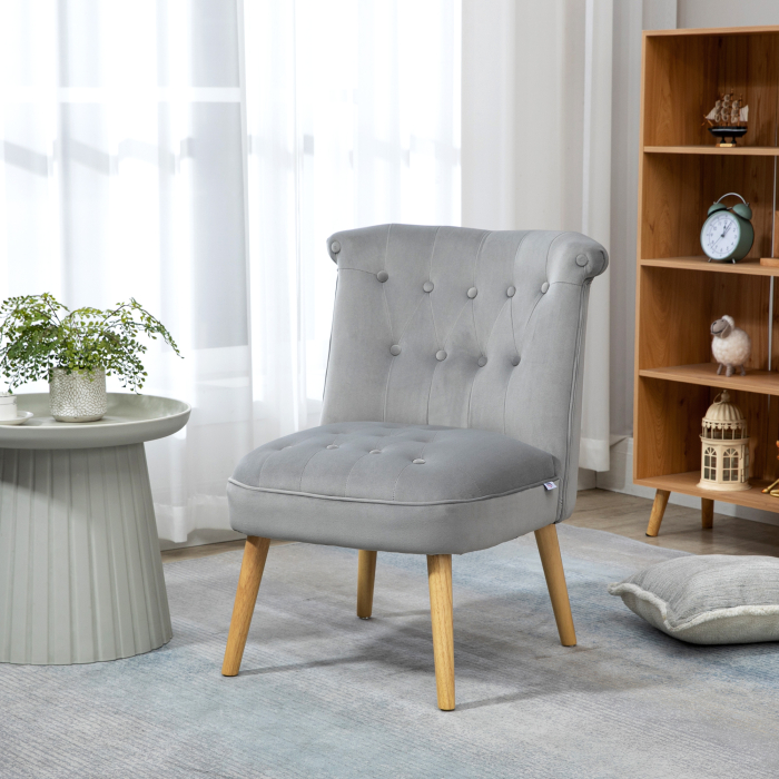  Scaun modern de accent capitonat, fotoliu de catifea pentru dormitor cu picioare din lemn, gri [2]