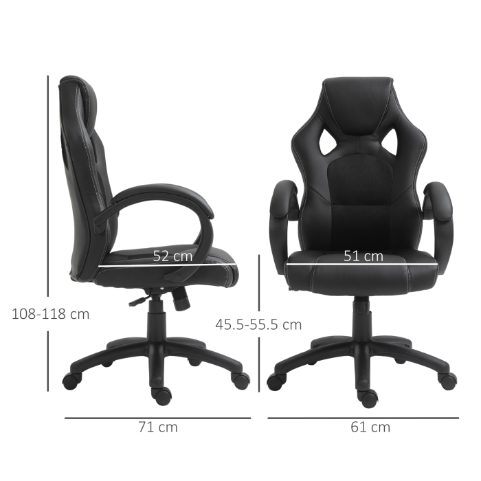  Scaun pentru birou,cu roti rotative la 360°, scaun gaming, inaltimea reglabila, Negru [3]