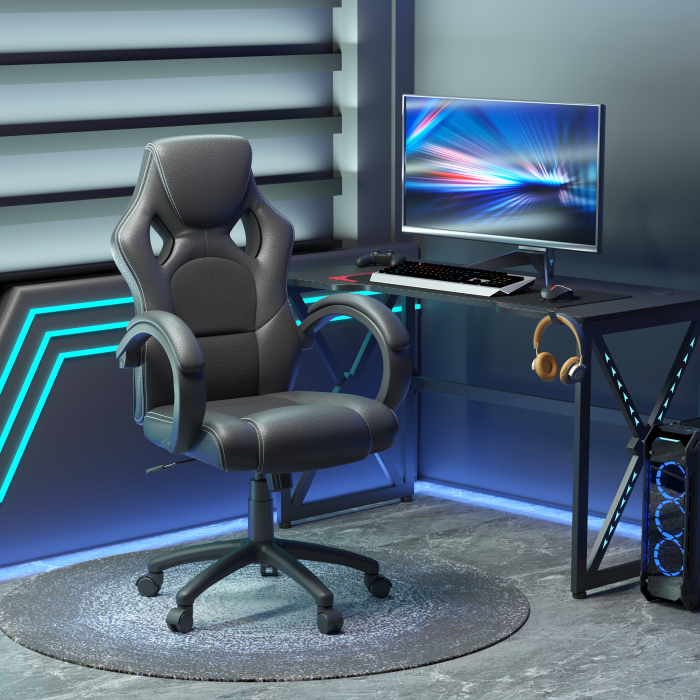  Scaun pentru birou,cu roti rotative la 360°, scaun gaming, inaltimea reglabila, Negru [2]