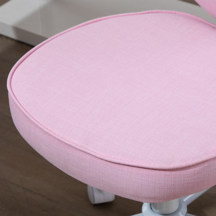  Scaun pentru Birou in Forma de Inima cu 5 Roti si inaltime Reglabila din Material Textil Roz, 42x50x79-89cm [9]