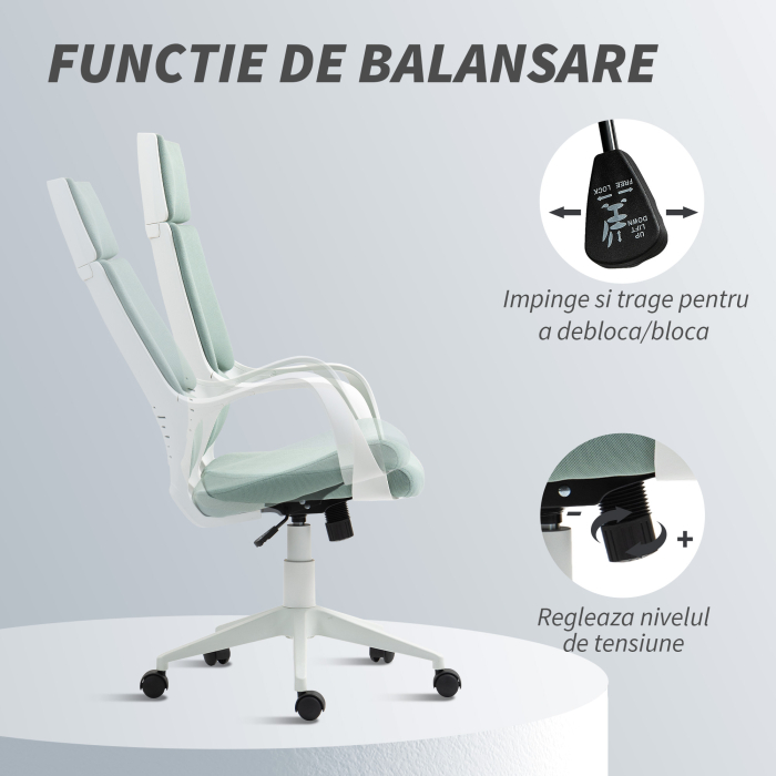  Scaun pentru Birou sau Gaming in Material Textil cu Spatar inalt Verde [5]