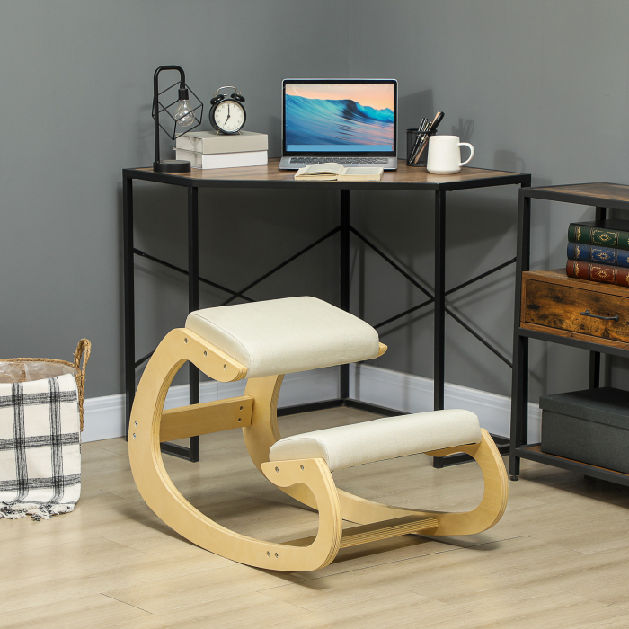  Scaun pentru Genunchi cu Miscare de Leganare, Scaun Ergonomic Postural din Material Textil, 55x85x55 cm, Alb Crem [2]