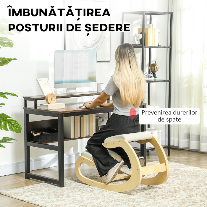  Scaun pentru Genunchi cu Miscare de Leganare, Scaun Ergonomic Postural din Material Textil, 55x85x55 cm, Alb Crem [4]