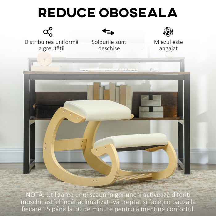 Scaun pentru Genunchi cu Miscare de Leganare, Scaun Ergonomic Postural din Material Textil, 55x85x55 cm, Alb Crem [6]