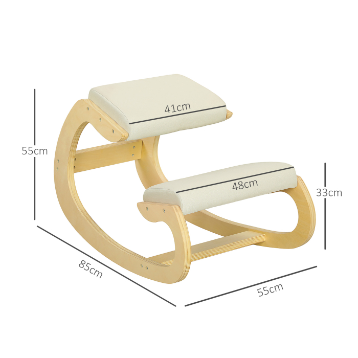  Scaun pentru Genunchi cu Miscare de Leganare, Scaun Ergonomic Postural din Material Textil, 55x85x55 cm, Alb Crem [3]