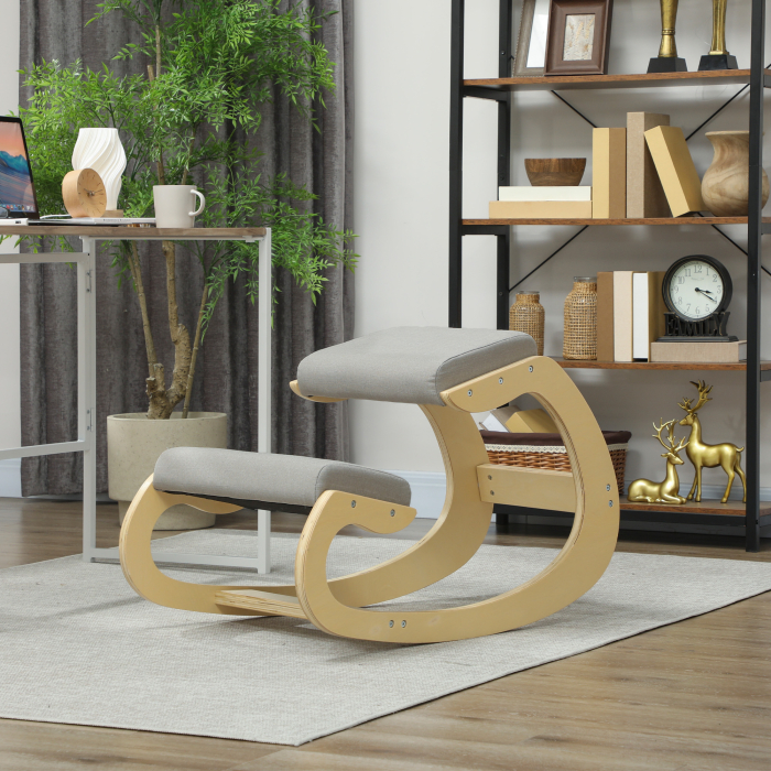  Scaun pentru genunchi din tesatura cu aspect de in si lemn, Gri deschis [8]