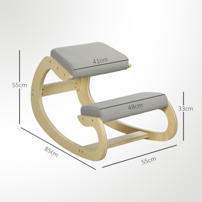  Scaun pentru genunchi din tesatura cu aspect de in si lemn, Gri deschis [3]