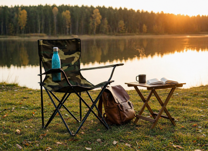 Scaun pliabil camping pescuit cu suport pahar, structura metalica, 50x50x80 cm, maxim 120 kg, camuflaj [4]