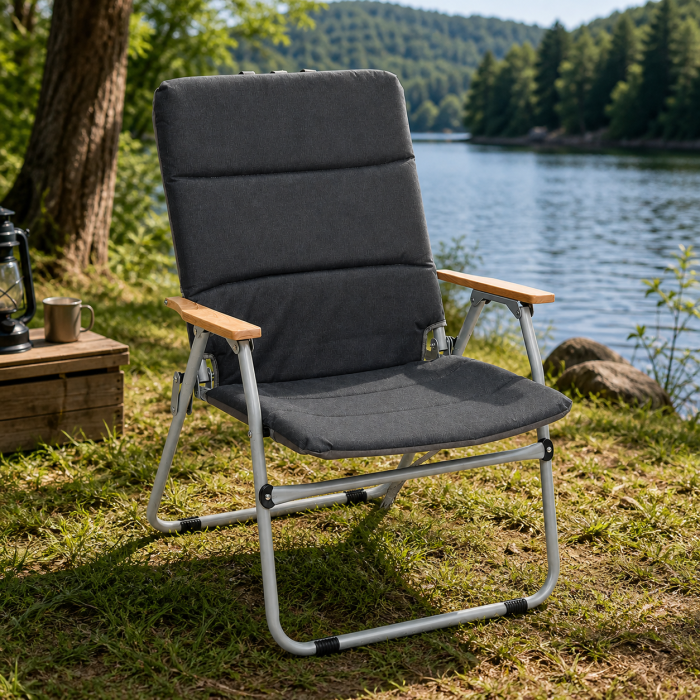 Scaun pliabil camping sau pescuit 5Five cu cadru din otel, sezut si spatar cu burete, 64x62x91 cm, gri antracit [2]