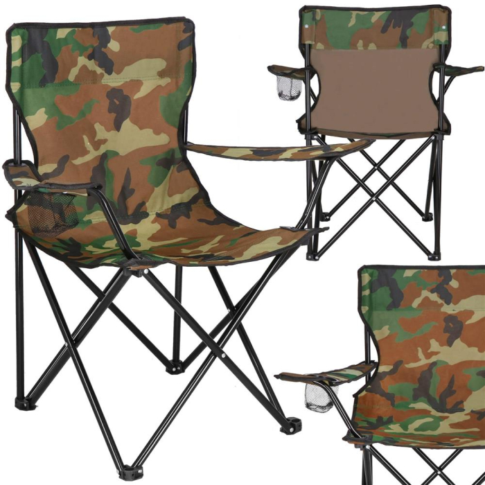 Scaun pliabil camping sau pescuit, suport pahar, 80x40x45cm, camuflaj [3]