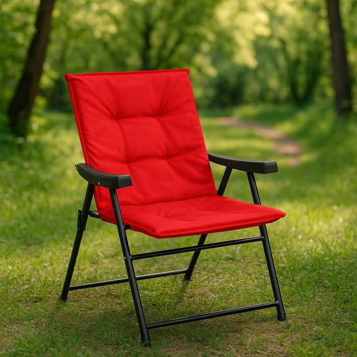 Scaun pliabil de gradina cu perna, structura metalica, 59x66x90 cm, rosu [9]