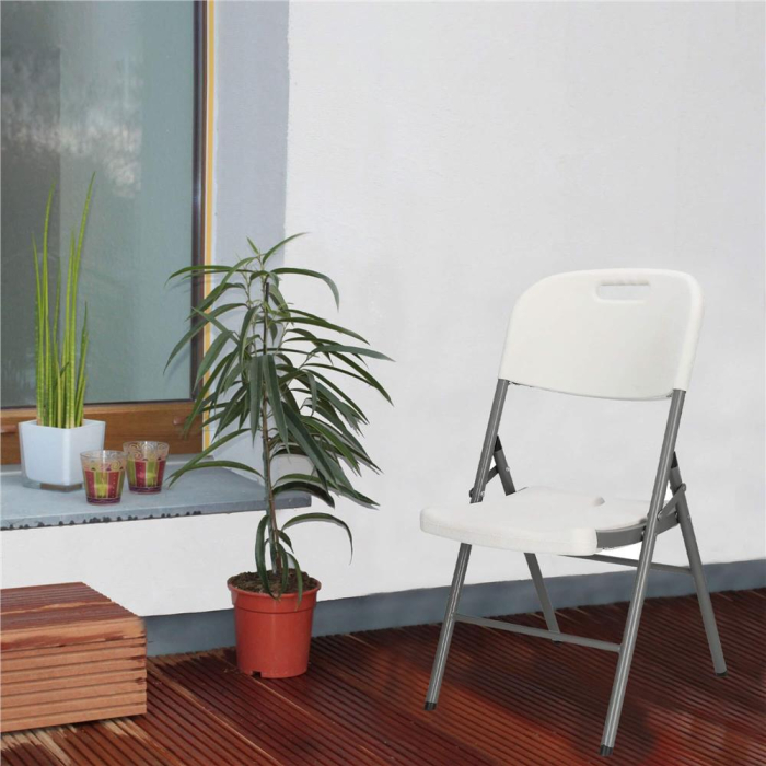 Scaun pliabil HDPE cu cadru metalic, pentru catering sau gradina, 46x53x86 cm, 150 kg, alb [15]