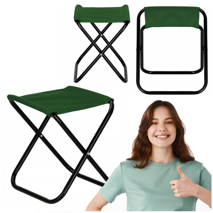 Scaun pliabil pentru camping sau pescuit, cadru metalic, maxim 100 kg, 26x26x34 cm, verde [6]