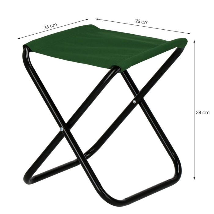 Scaun pliabil pentru camping sau pescuit, cadru metalic, maxim 100 kg, 26x26x34 cm, verde [15]