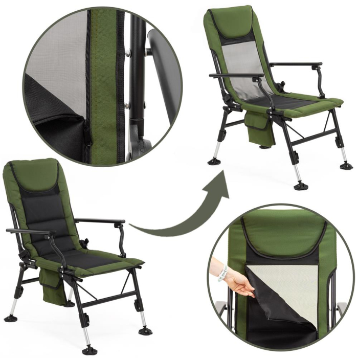 Scaun pliabil premium pentru pescuit sau camping cu suport pentru picioare, reglabil in 5 pozitii, picioare reglabile pe inaltime, 81x57x100 cm, 140 k [3]