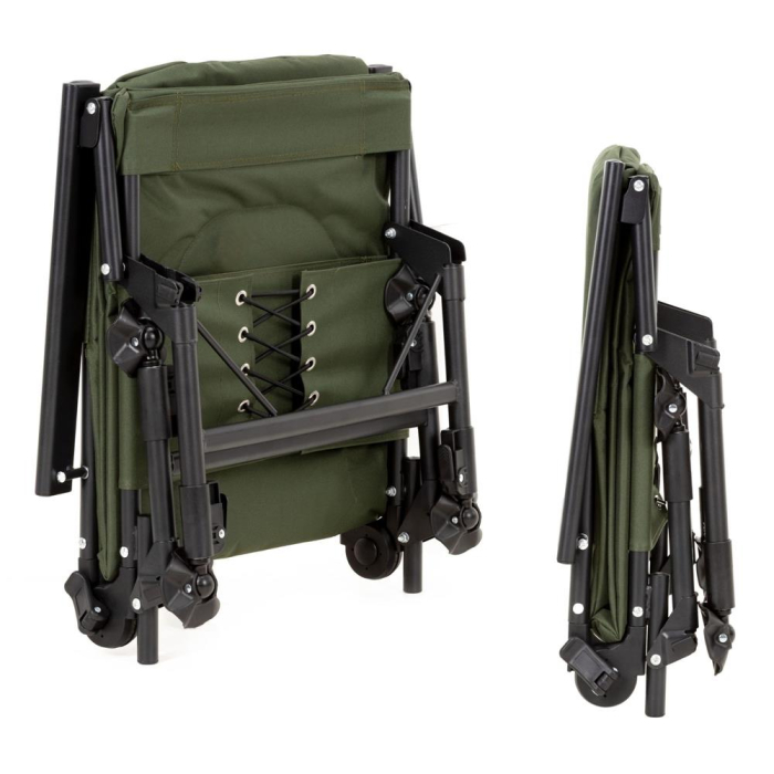 Scaun pliabil premium pentru pescuit sau camping, reglabil in 5 pozitii, picioare reglabile pe inaltime, 71x57x90 cm, 140 kg, verde inchis [16]