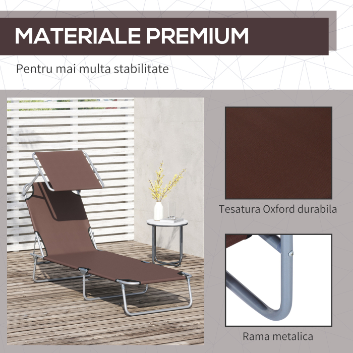  Scaun Pliabil Reclinabil cu Paravan Parasolar din tesatura Oxford, Maro [7]