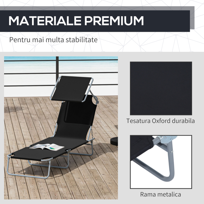  Scaun Pliabil Reclinabil cu Paravan Parasolar in Tesatura Oxford, Negru [7]