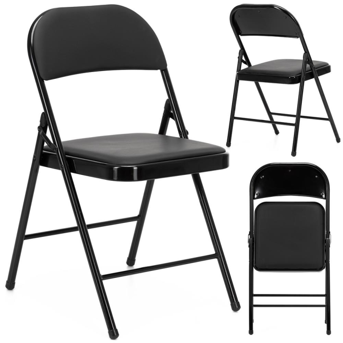 Scaun pliabil tapitat cu spatar, utilizare interior sau exterior, cadru metalic, 40x42x76 cm, maxim 120 kg, negru [6]
