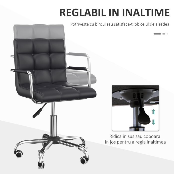 Scaun Rotativ cu Brate din Piele Sintetica, Negru 52.5x54x94cm [4]