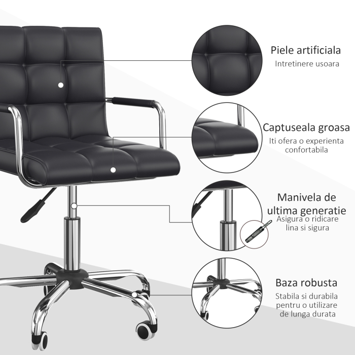  Scaun Rotativ cu Brate din Piele Sintetica, Negru 52.5x54x94cm [6]