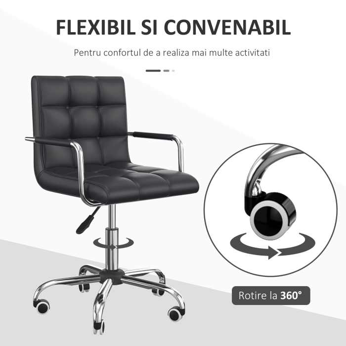  Scaun Rotativ cu Brate din Piele Sintetica, Negru 52.5x54x94cm [5]