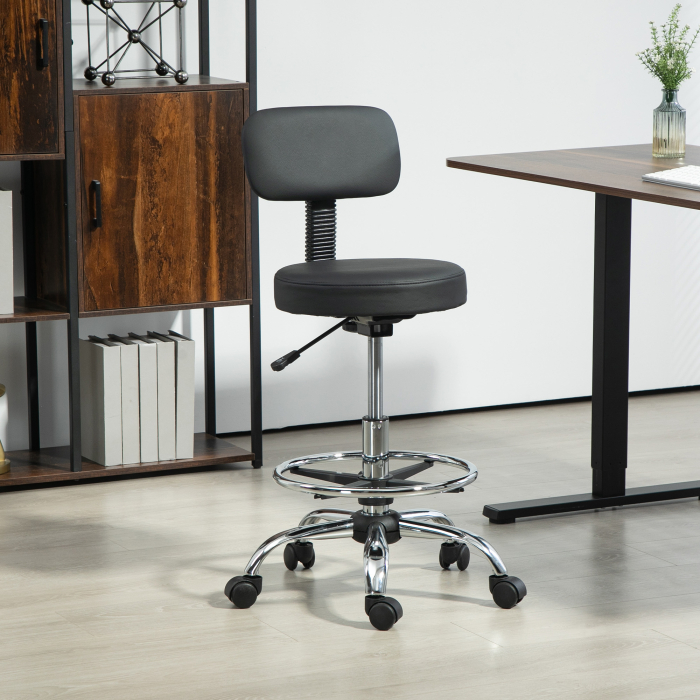 Scaun rotativ cu inaltime reglabila si suport pentru picioare, din otel, piele ecologica si spuma, 52x52x78-92 cm, negru [2]