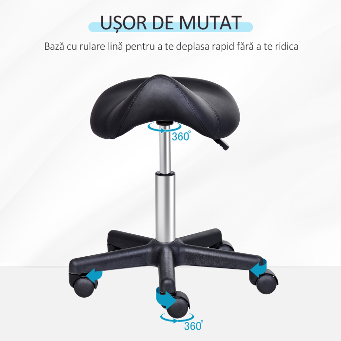  Scaun Rotativ cu Roti, Scaun pentru Coafor si Estetician cu inaltime Ajustabila, Tapitat cu Piele Ecologica, 35x38x43-55 cm, Negru [5]