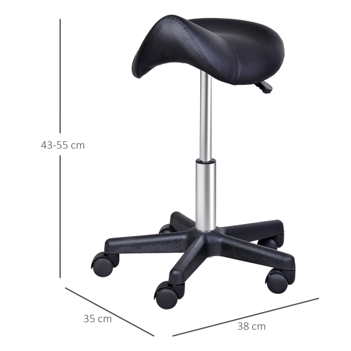  Scaun Rotativ cu Roti, Scaun pentru Coafor si Estetician cu inaltime Ajustabila, Tapitat cu Piele Ecologica, 35x38x43-55 cm, Negru [3]