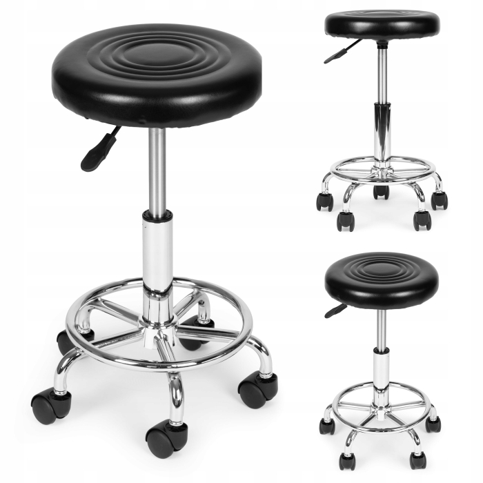 Scaun rotativ ergonomic pentru salon sau cabinet, reglabil pe inaltime 47-62 cm, sezut 34 cm din piele ecologica, maxim 114 kg, negru [9]