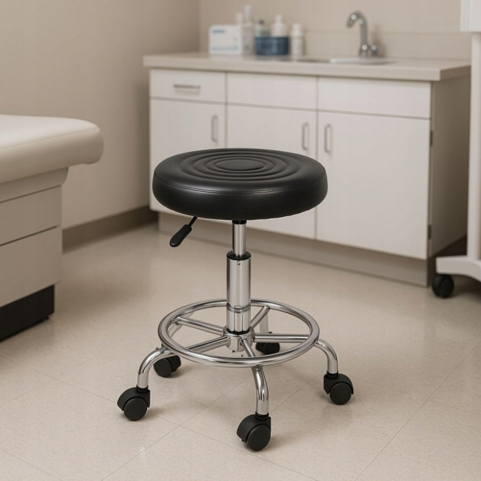 Scaun rotativ ergonomic pentru salon sau cabinet, reglabil pe inaltime 47-62 cm, sezut 34 cm din piele ecologica, maxim 114 kg, negru [8]