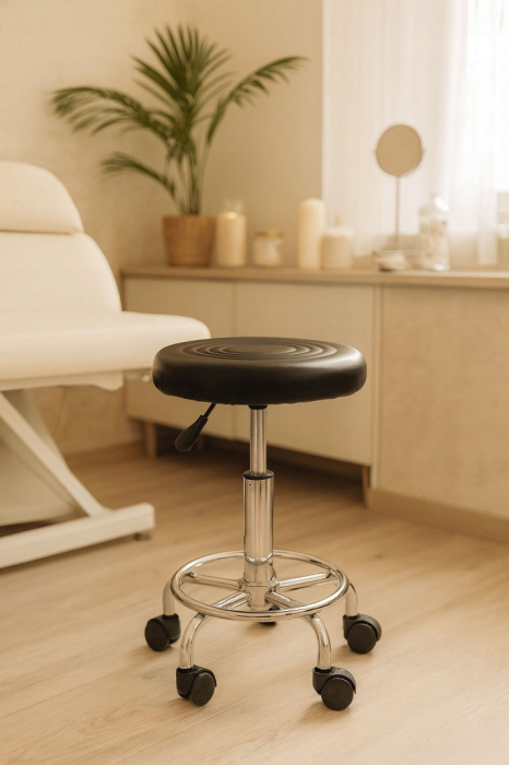 Scaun rotativ ergonomic pentru salon sau cabinet, reglabil pe inaltime 47-62 cm, sezut 34 cm din piele ecologica, maxim 114 kg, negru [7]
