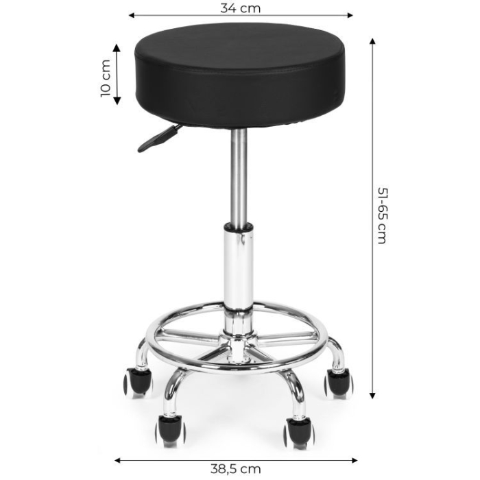 Scaun rotativ ergonomic pentru salon sau cabinet, reglabil pe inaltime 51-65 cm, sezut 34 cm din piele ecologica, maxim 114 kg, negru [9]