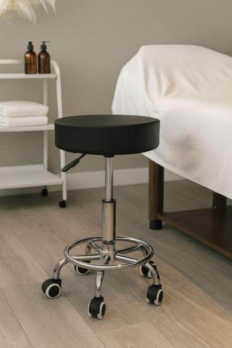 Scaun rotativ ergonomic pentru salon sau cabinet, reglabil pe inaltime 51-65 cm, sezut 34 cm din piele ecologica, maxim 114 kg, negru [3]