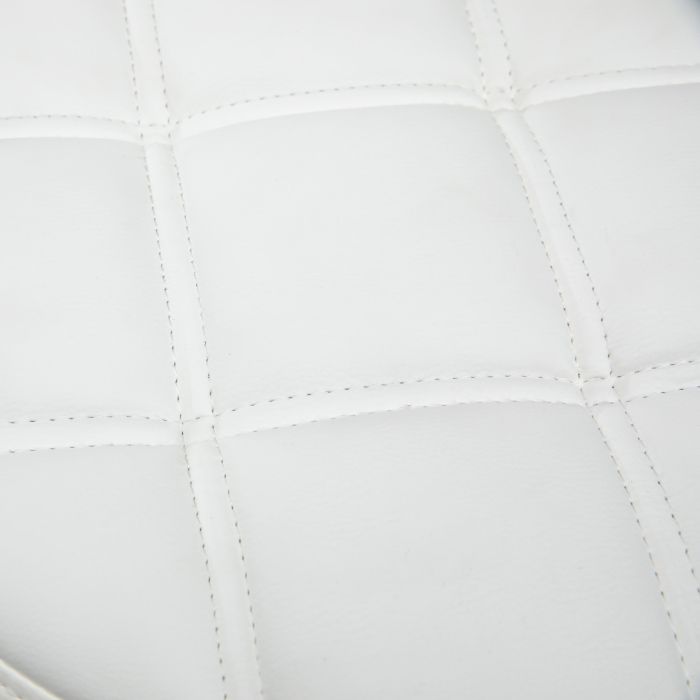  Scaun Rotativ Rotund cu Roti, inaltime Reglabila si Tapiterie din Piele Ecologica, Alb [9]